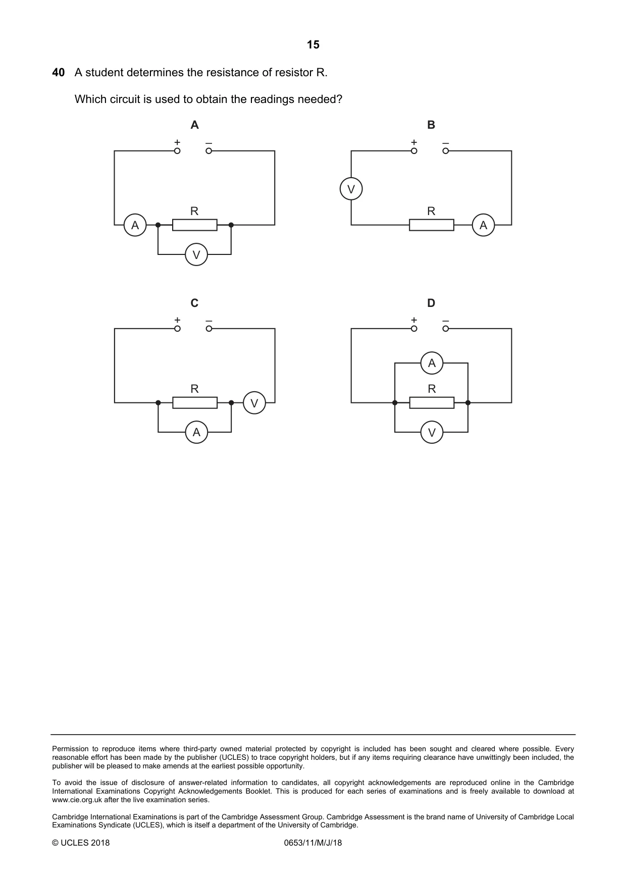 Cambridge IGCSE Science - Combined 0653 2018 May/June Paper 1 · Variant 1 question paper, page 15 of 16