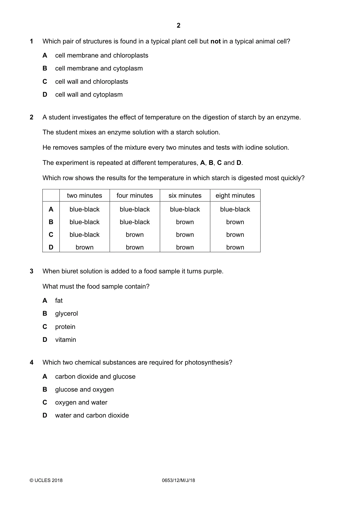Cambridge IGCSE Science - Combined 0653 2018 May/June Paper 1 · Variant 2 question paper, page 2 of 16
