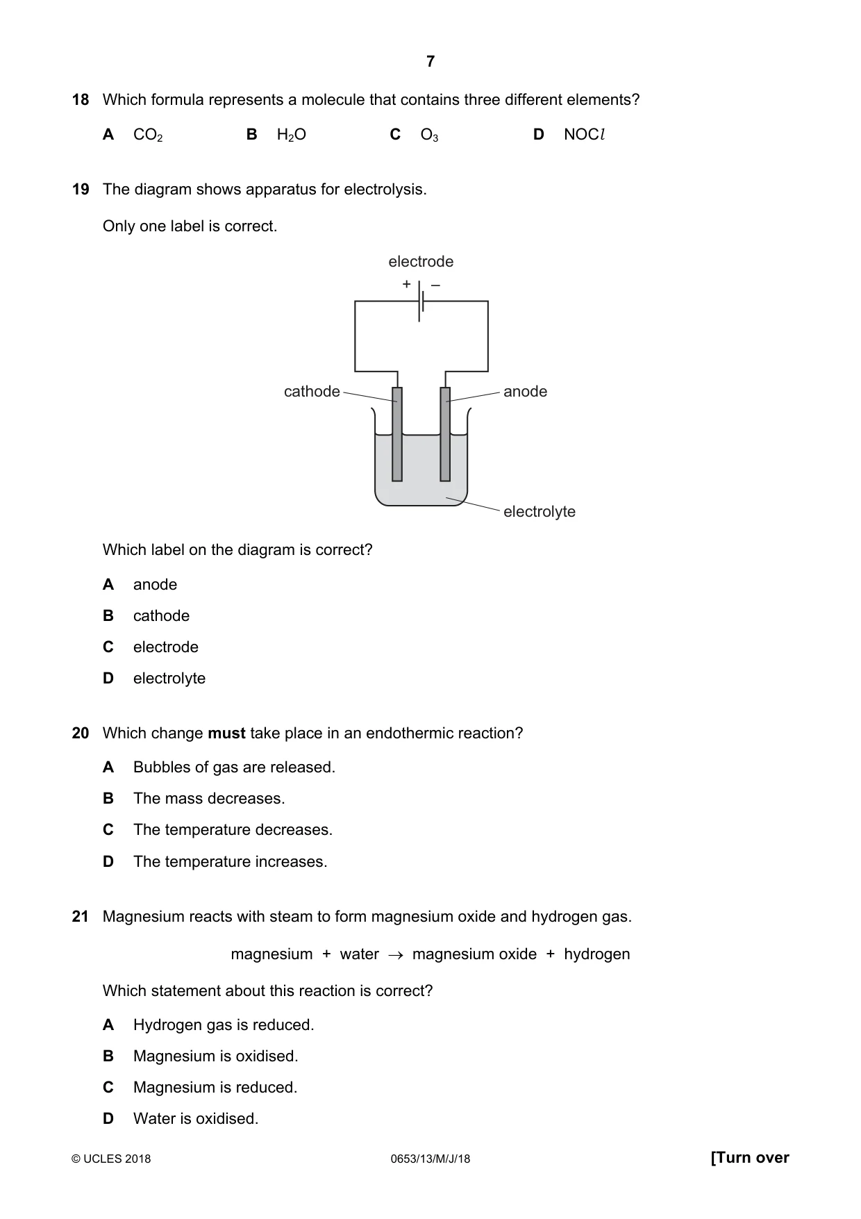 Cambridge IGCSE Science - Combined 0653 2018 May/June Paper 1 · Variant 3 question paper, page 7 of 16
