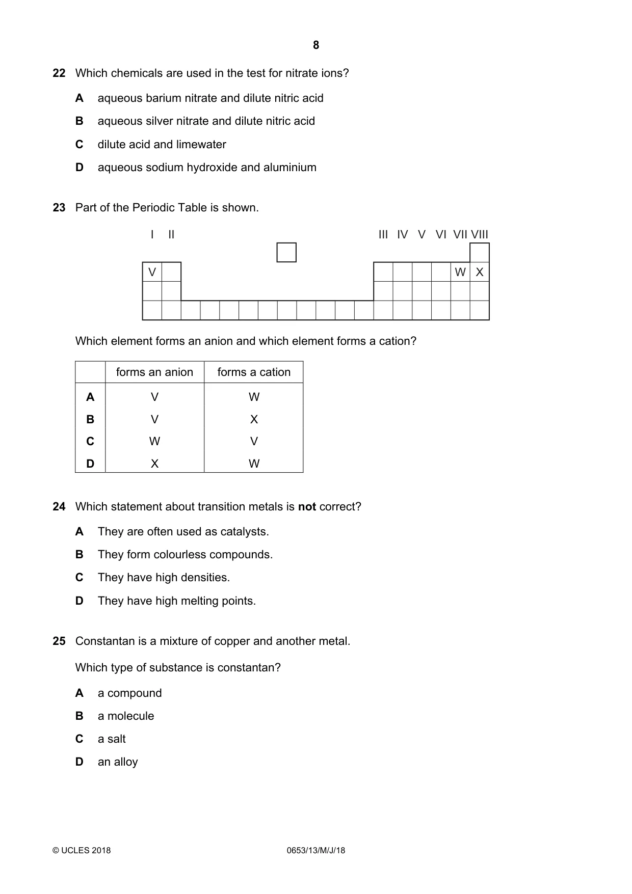 Cambridge IGCSE Science - Combined 0653 2018 May/June Paper 1 · Variant 3 question paper, page 8 of 16
