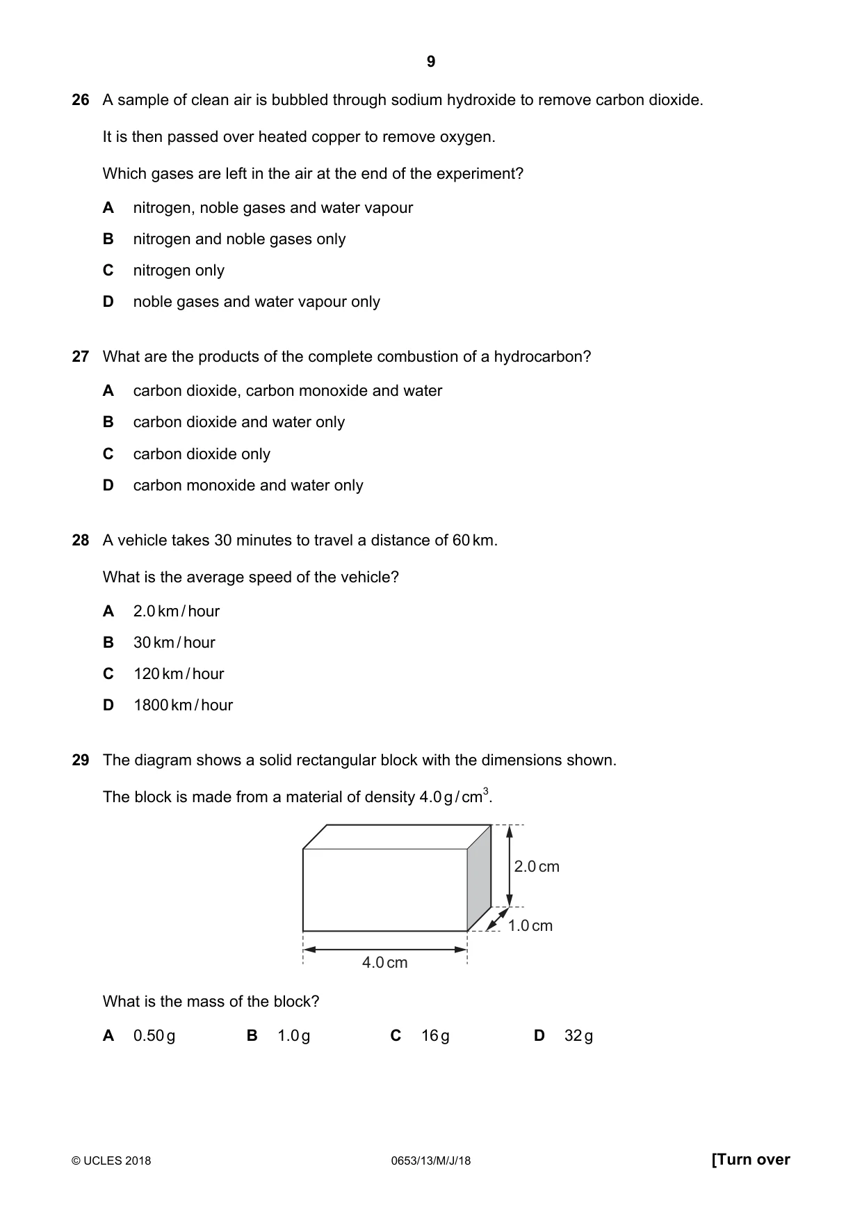 Cambridge IGCSE Science - Combined 0653 2018 May/June Paper 1 · Variant 3 question paper, page 9 of 16