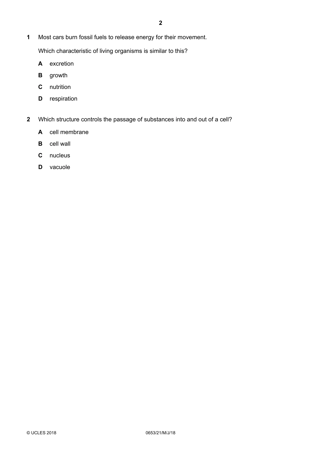 Cambridge IGCSE Science - Combined 0653 2018 May/June Paper 2 · Variant 1 question paper, page 2 of 16