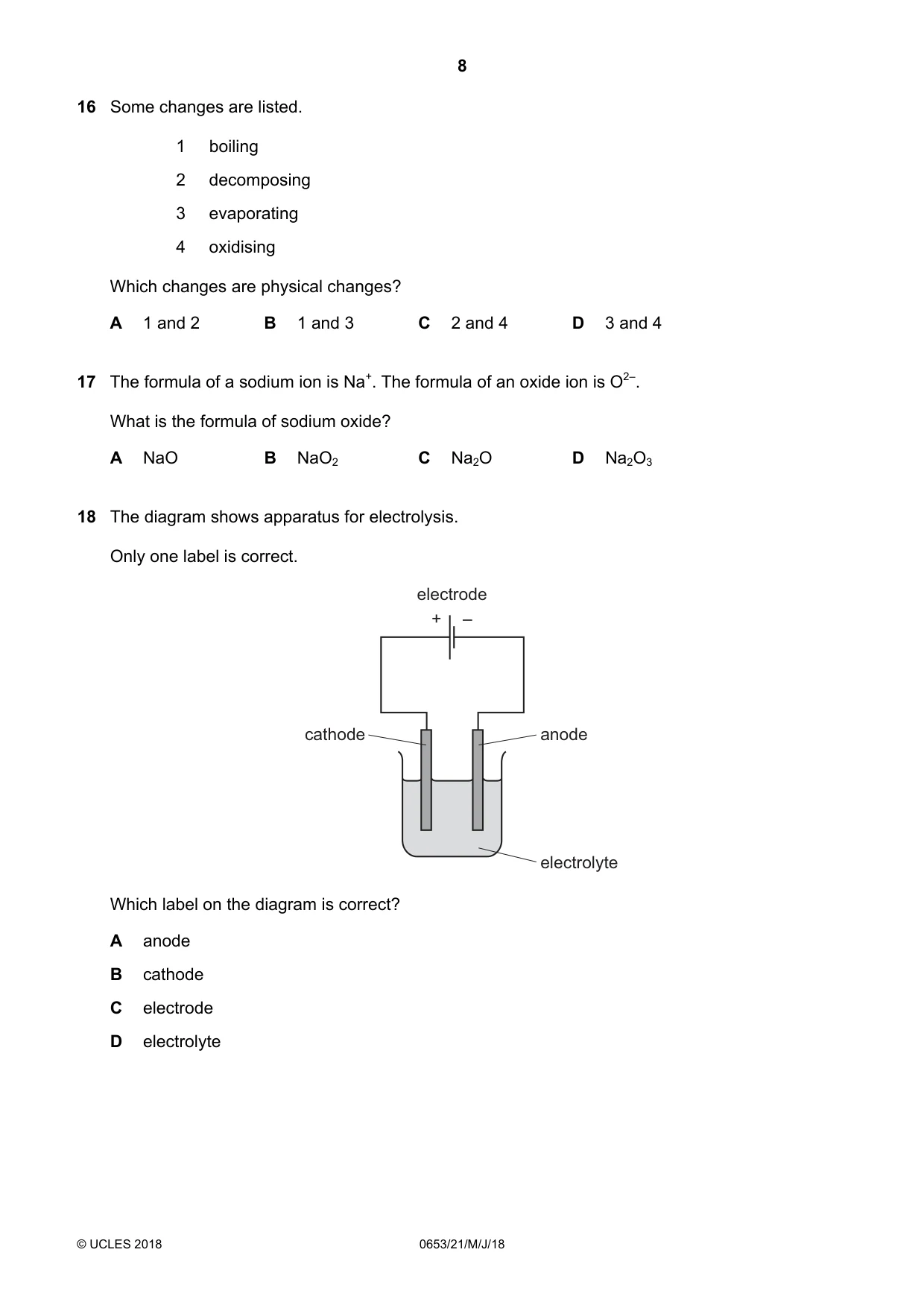 Cambridge IGCSE Science - Combined 0653 2018 May/June Paper 2 · Variant 1 question paper, page 8 of 16