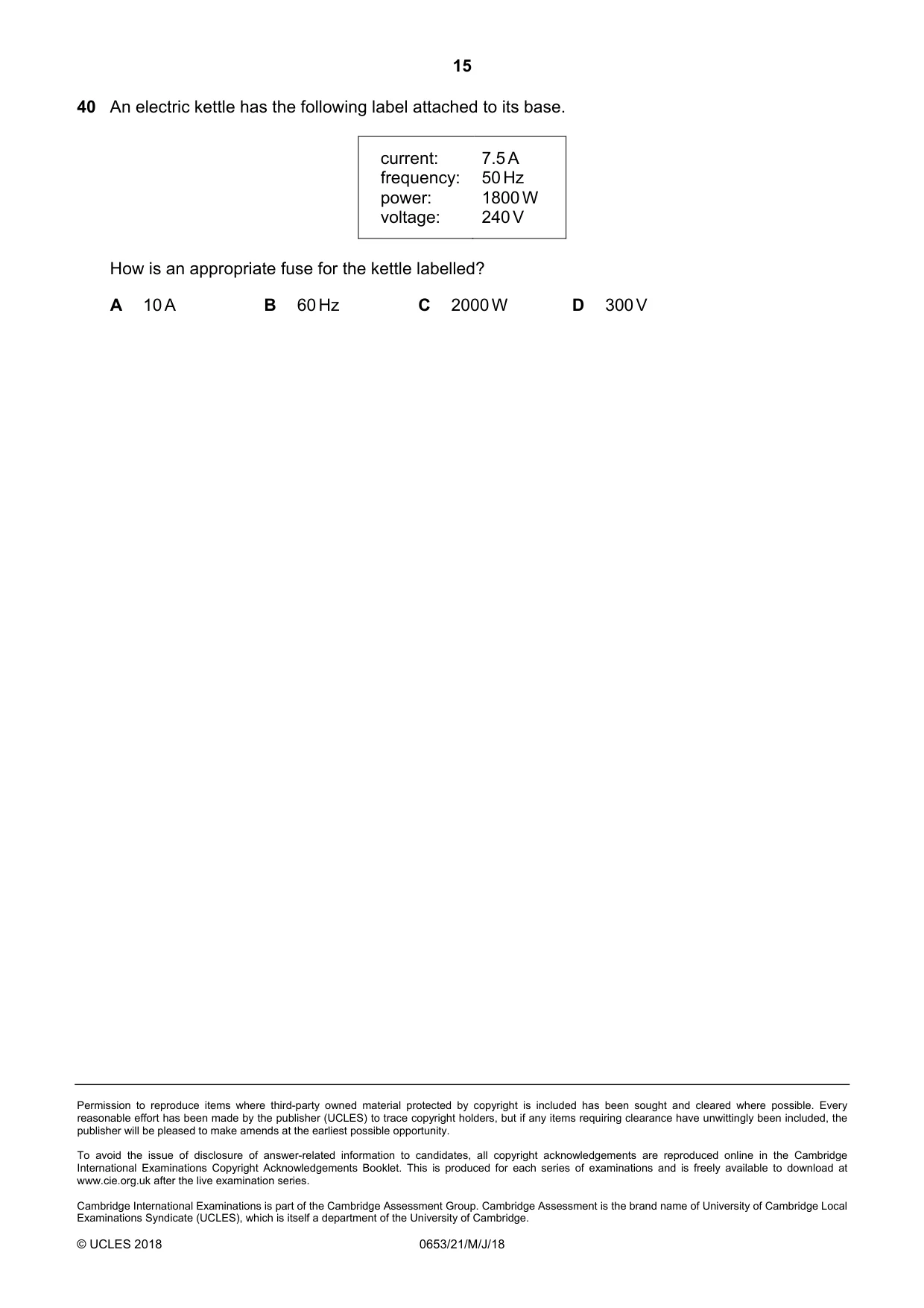 Cambridge IGCSE Science - Combined 0653 2018 May/June Paper 2 · Variant 1 question paper, page 15 of 16