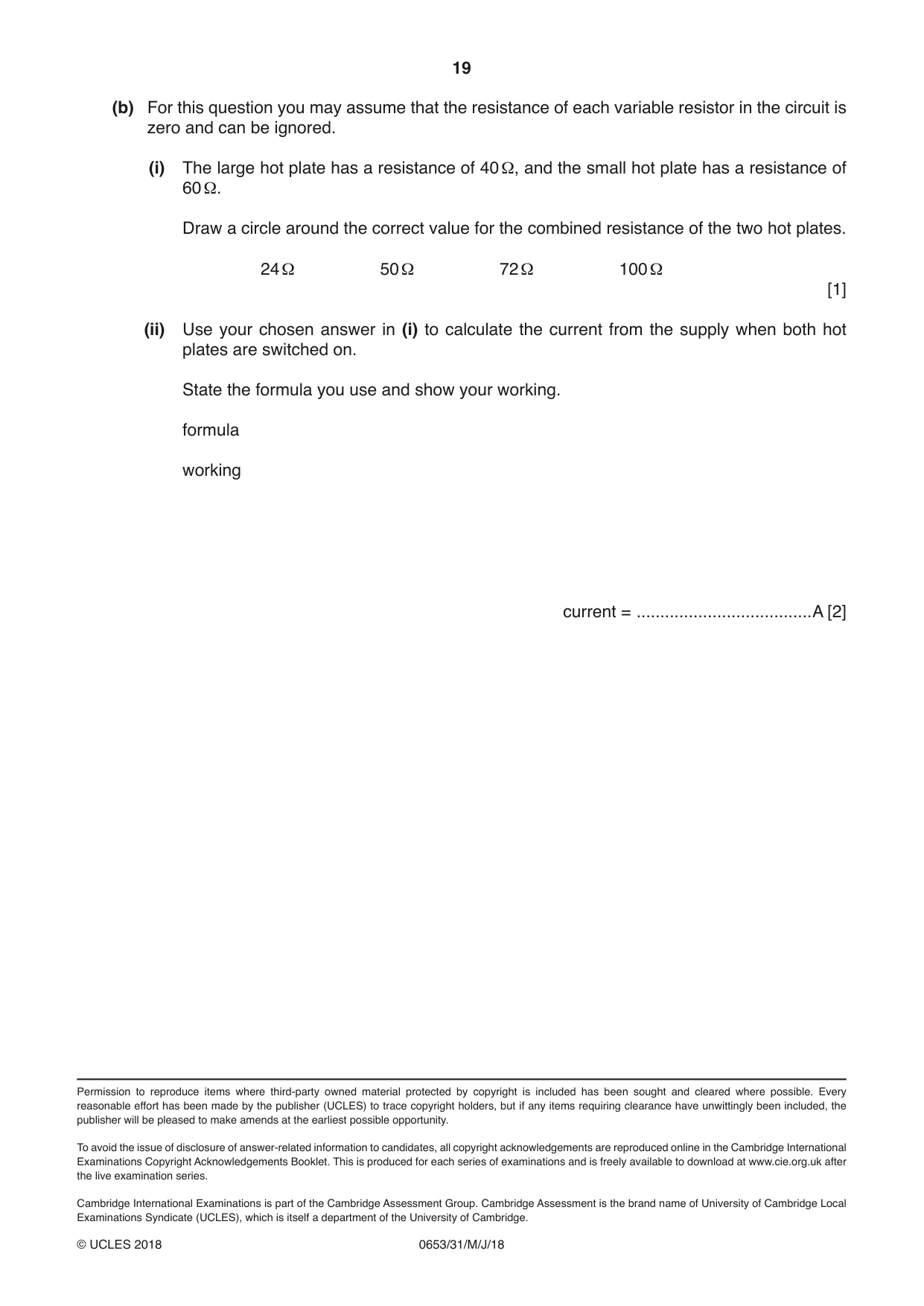 Cambridge IGCSE Science - Combined 0653 2018 May/June Paper 3 · Variant 1 question paper, page 19 of 20