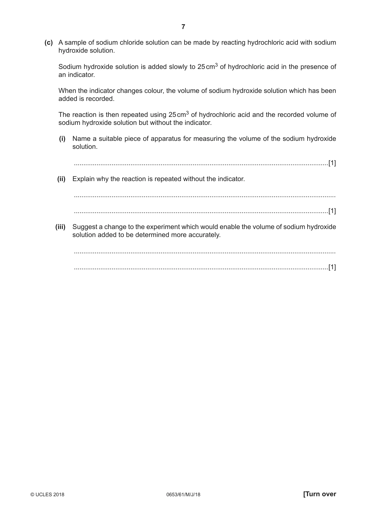 Cambridge IGCSE Science - Combined 0653 2018 May/June Paper 6 · Variant 1 question paper, page 7 of 20