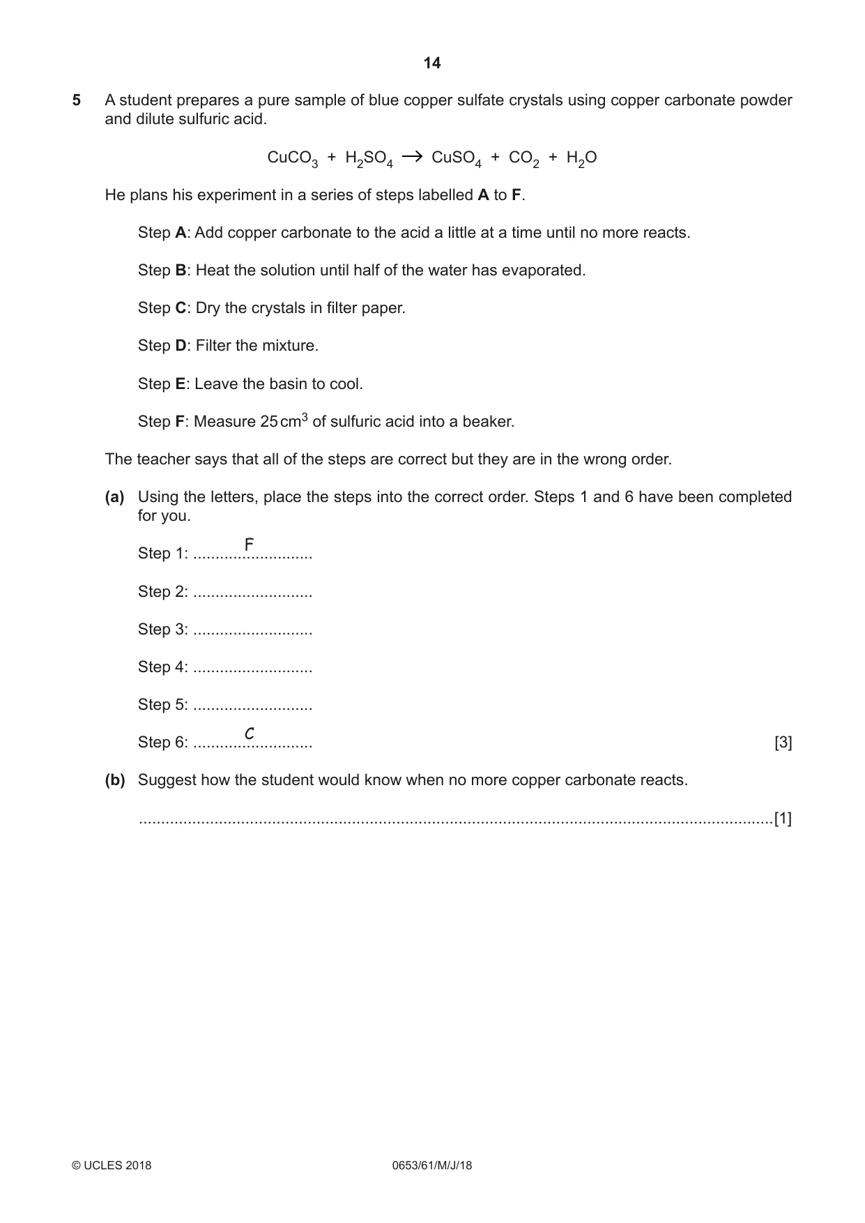 Cambridge IGCSE Science - Combined 0653 2018 May/June Paper 6 · Variant 1 question paper, page 14 of 20