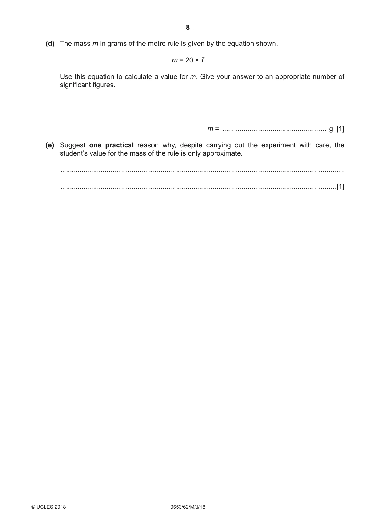 Cambridge IGCSE Science - Combined 0653 2018 May/June Paper 6 · Variant 2 question paper, page 8 of 20