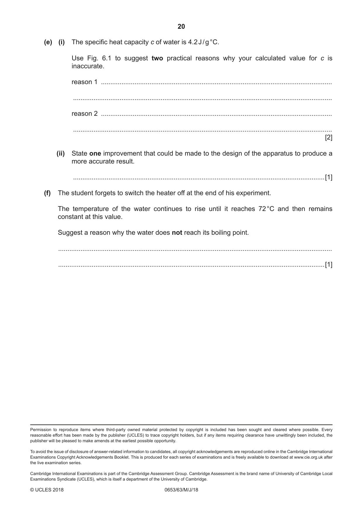 Cambridge IGCSE Science - Combined 0653 2018 May/June Paper 6 · Variant 3 question paper, page 20 of 20
