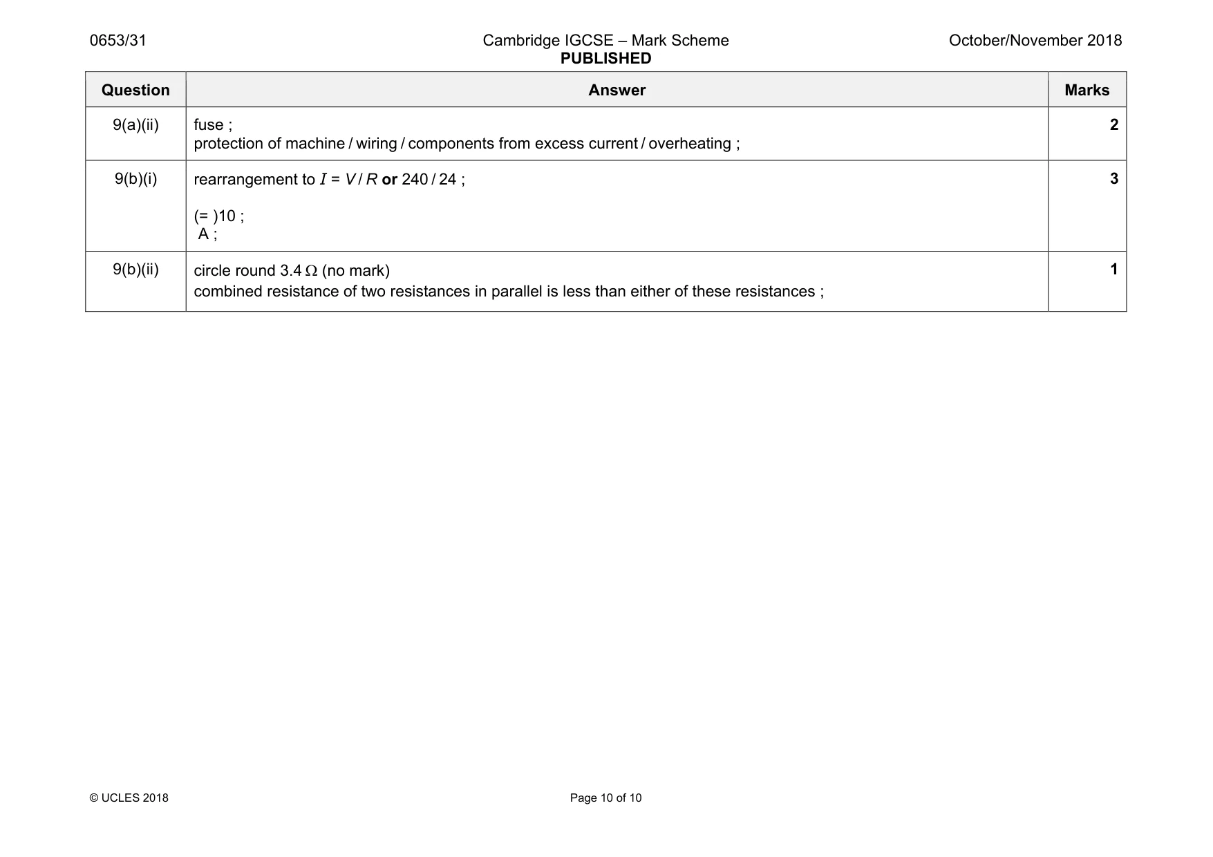 Mark scheme, page 10 of 10