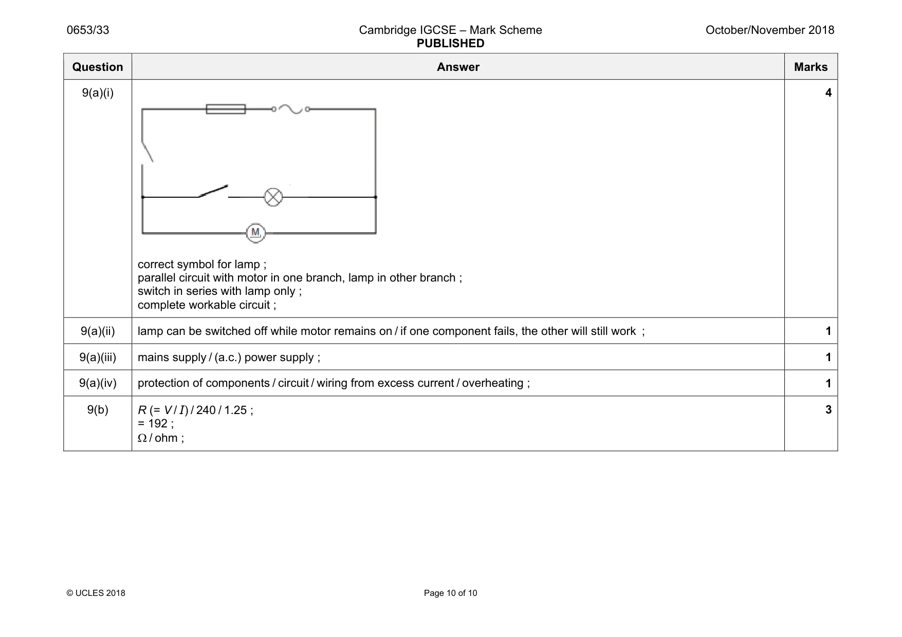 Mark scheme, page 10 of 10