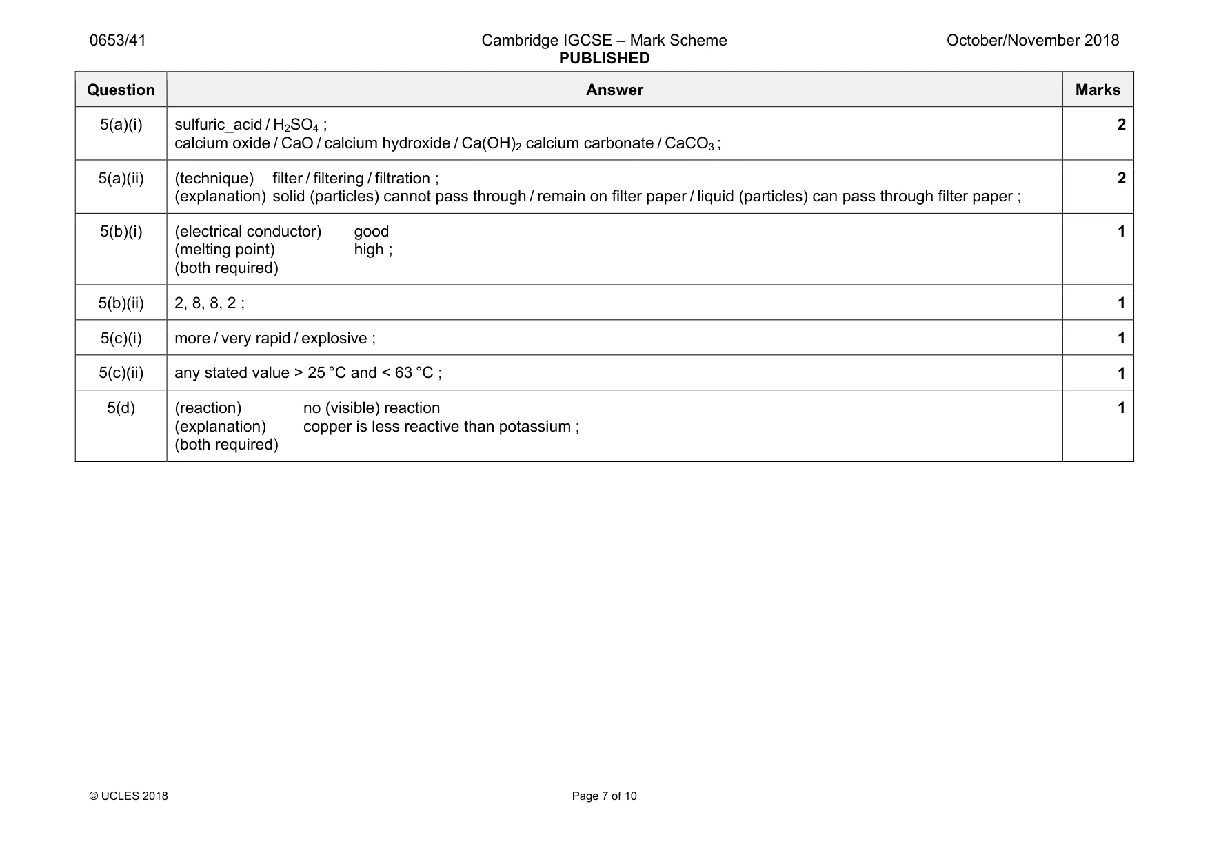 Mark scheme, page 7 of 10