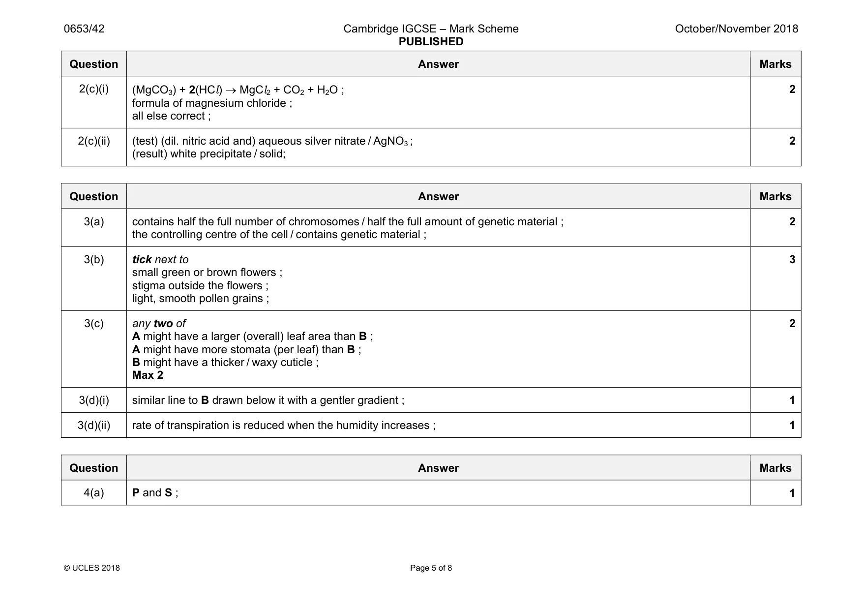 Mark scheme, page 5 of 8
