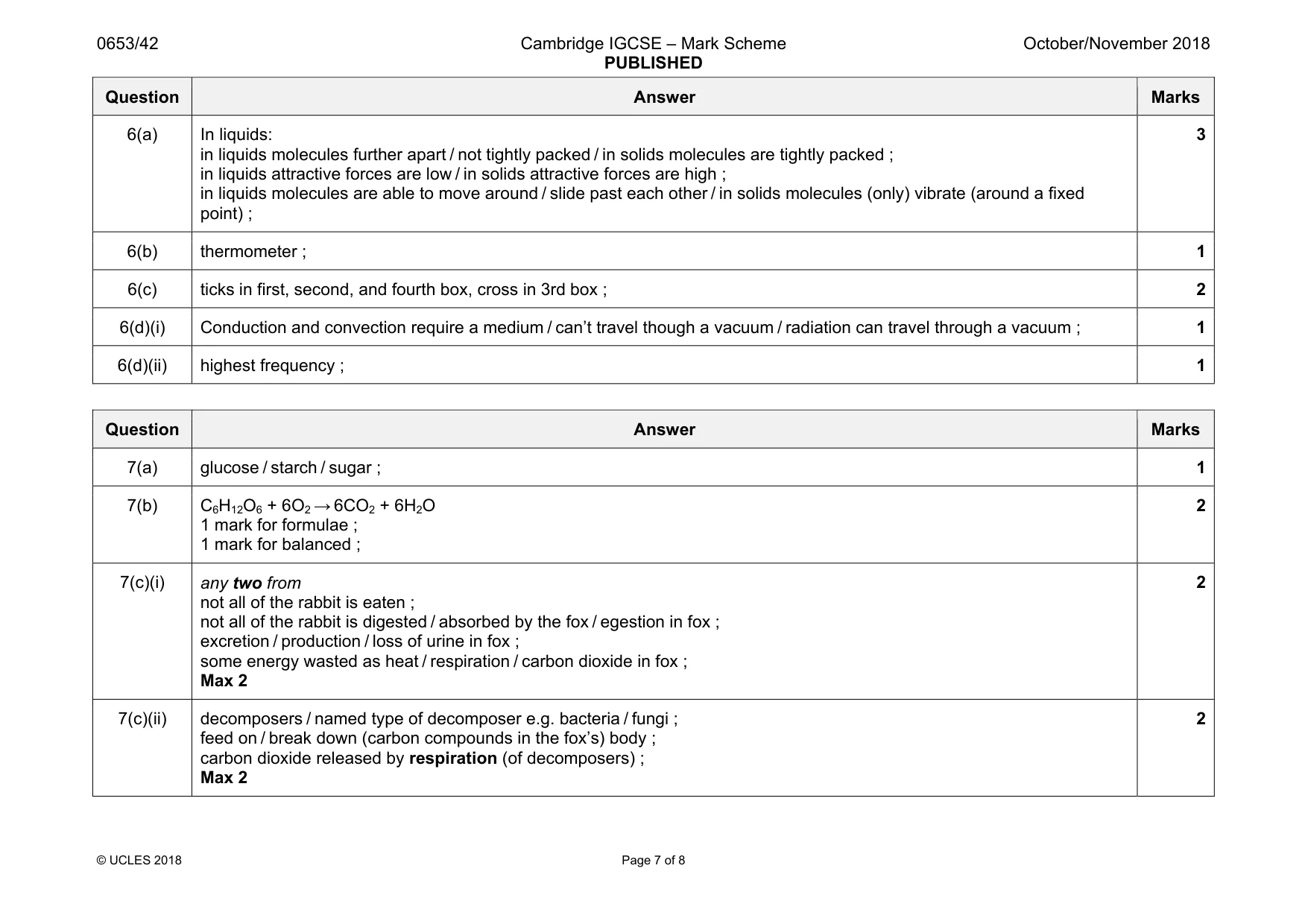 Mark scheme, page 7 of 8