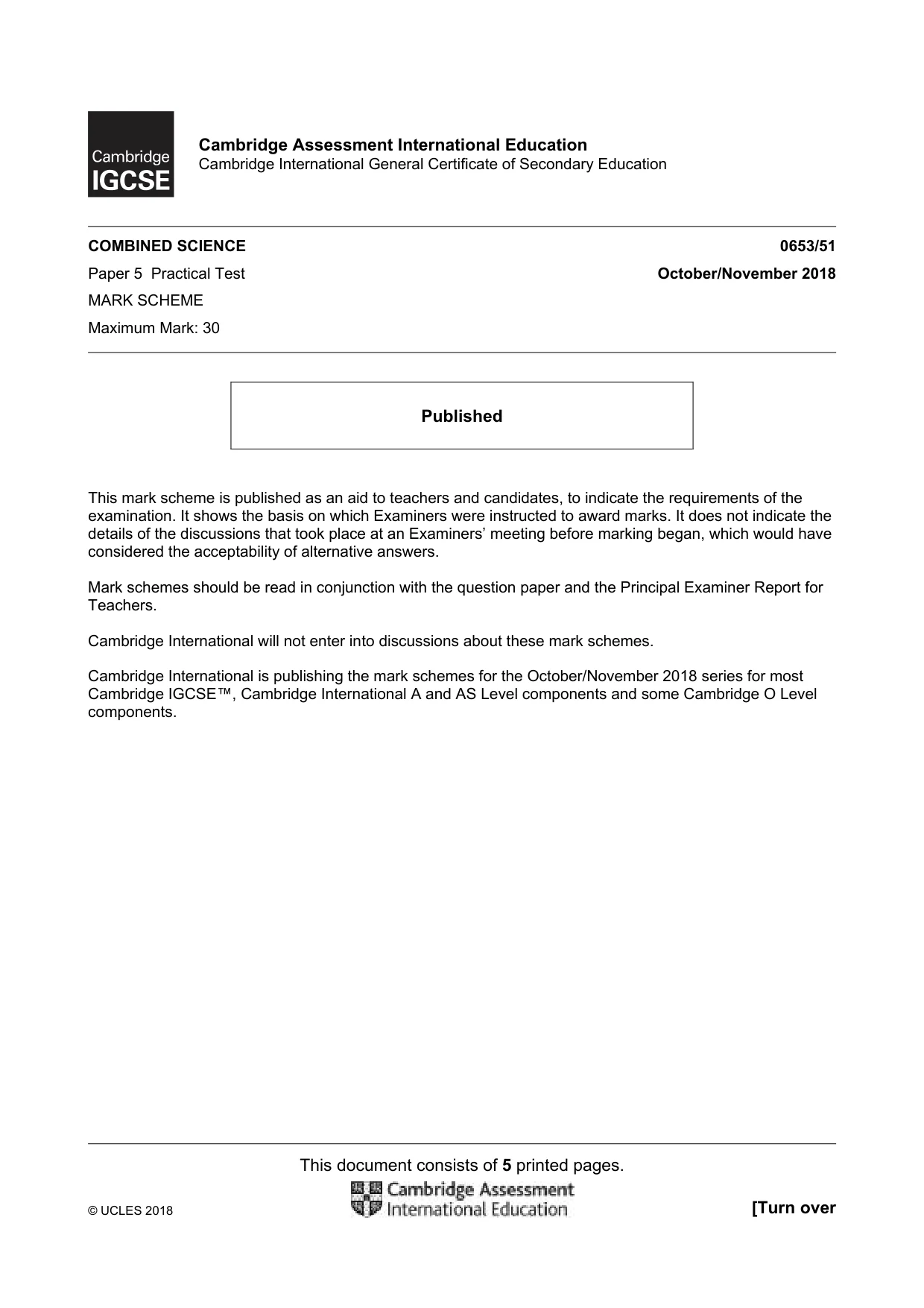 Mark scheme, page 1 of 5