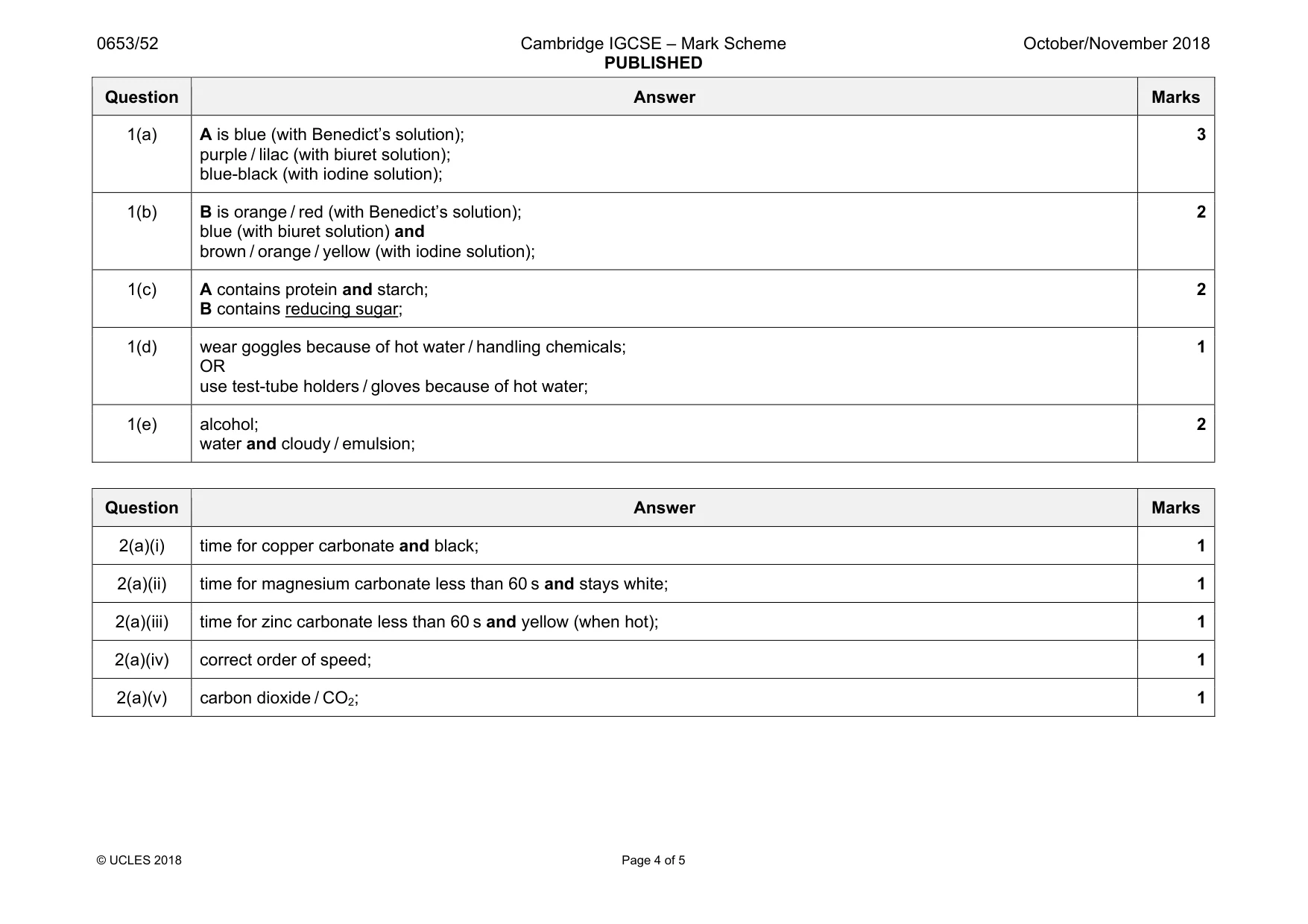Mark scheme, page 4 of 5