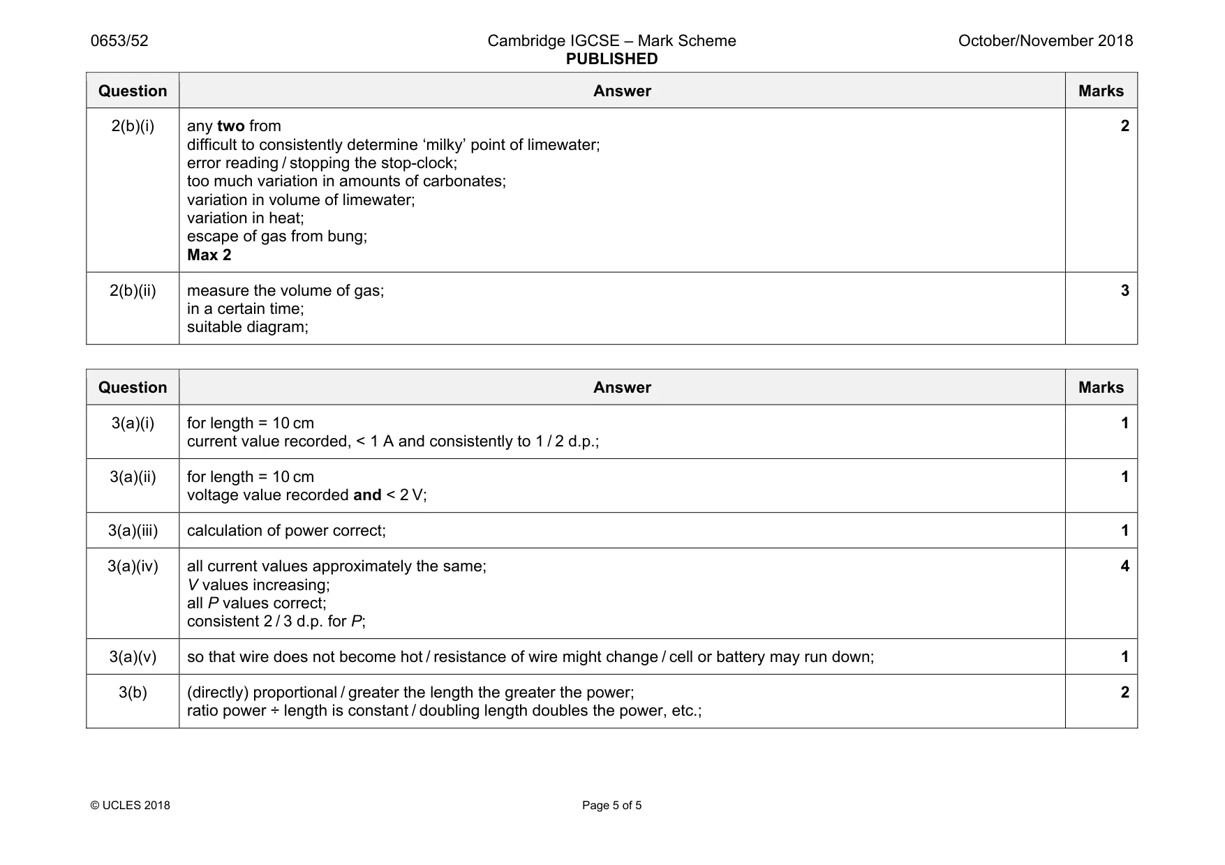 Mark scheme, page 5 of 5