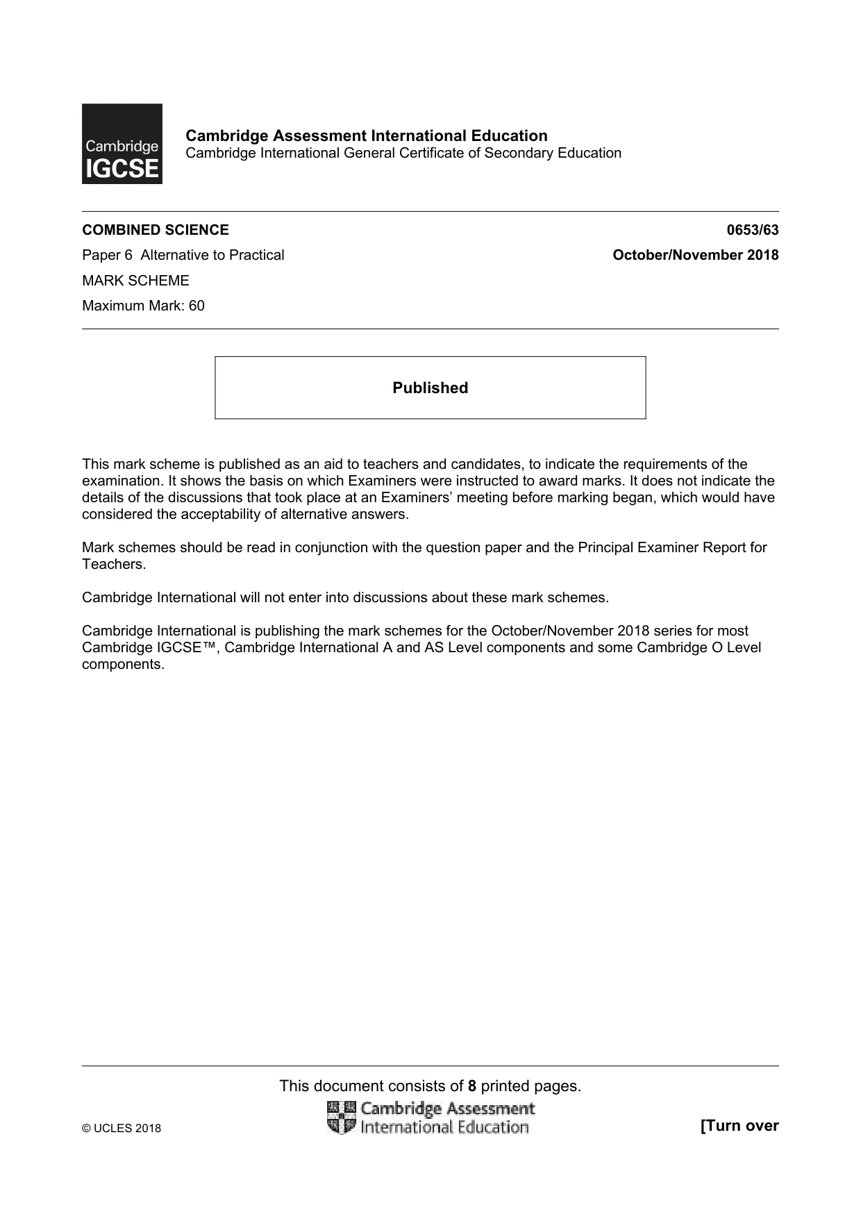 Mark scheme, page 1 of 8