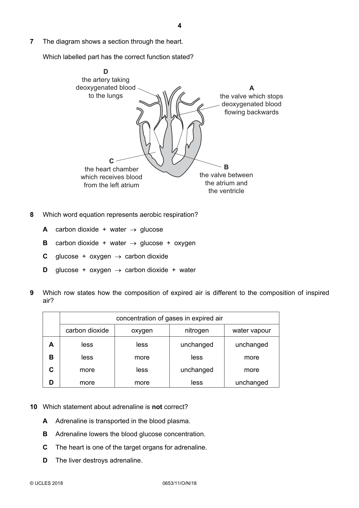 Cambridge IGCSE Science - Combined 0653 2018 Oct/Nov Paper 1 · Variant 1 question paper, page 4 of 20