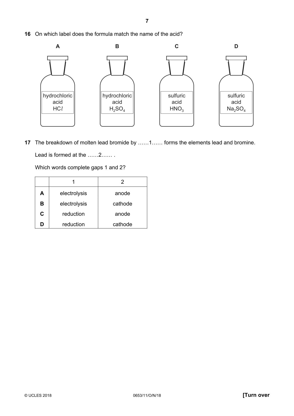 Cambridge IGCSE Science - Combined 0653 2018 Oct/Nov Paper 1 · Variant 1 question paper, page 7 of 20