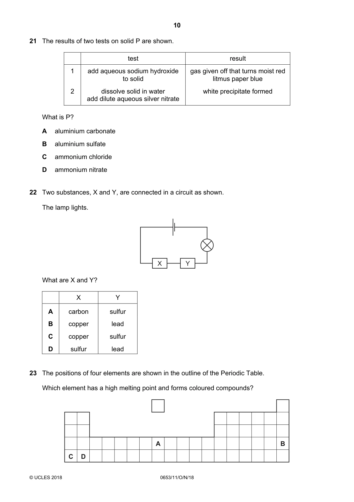 Cambridge IGCSE Science - Combined 0653 2018 Oct/Nov Paper 1 · Variant 1 question paper, page 10 of 20