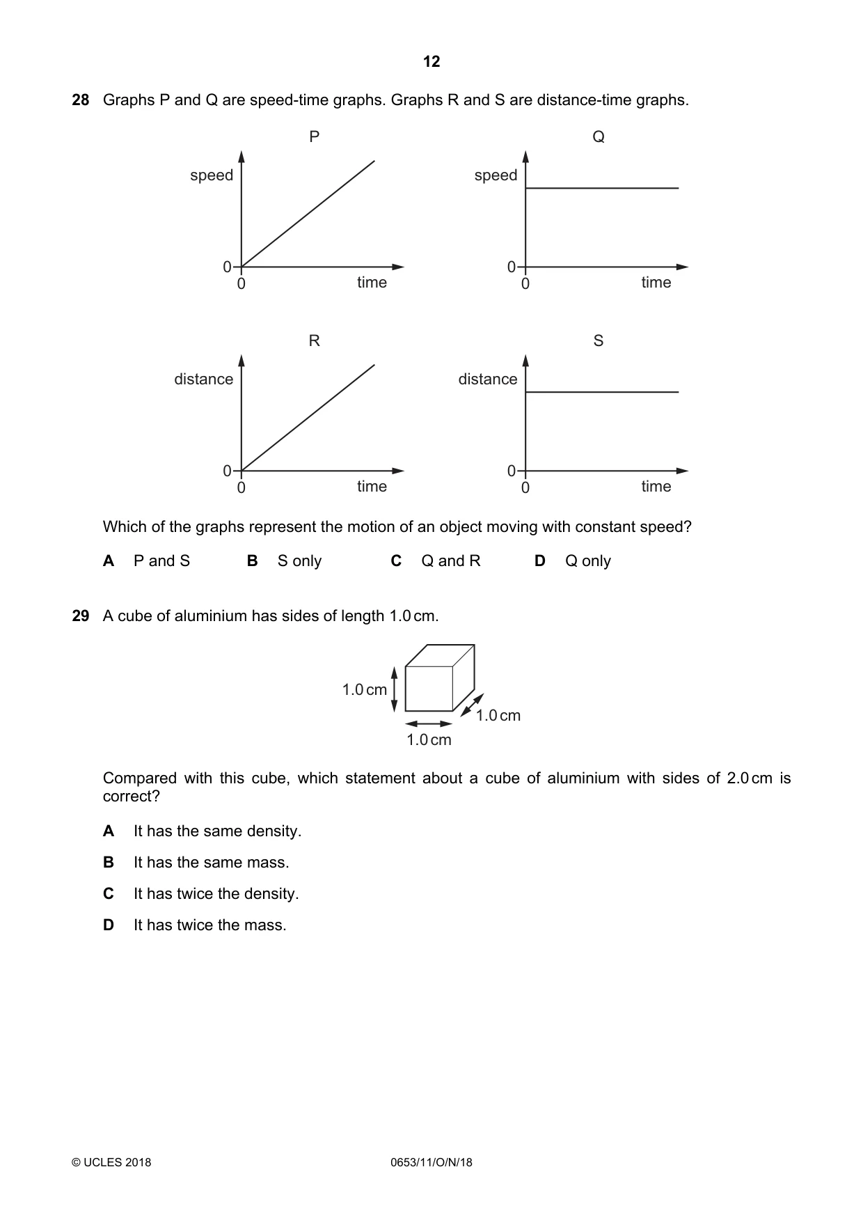 Cambridge IGCSE Science - Combined 0653 2018 Oct/Nov Paper 1 · Variant 1 question paper, page 12 of 20