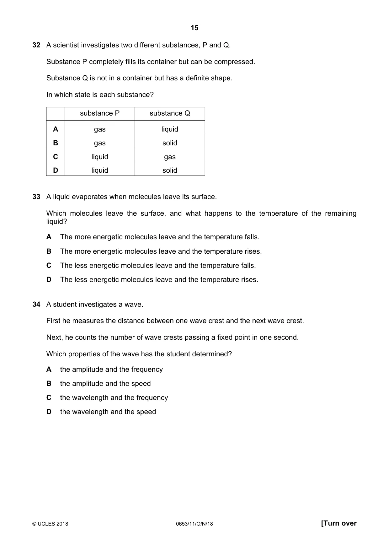 Cambridge IGCSE Science - Combined 0653 2018 Oct/Nov Paper 1 · Variant 1 question paper, page 15 of 20