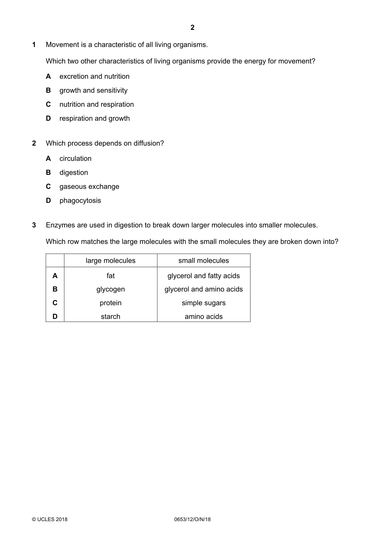 Cambridge IGCSE Science - Combined 0653 2018 Oct/Nov Paper 1 · Variant 2 question paper, page 2 of 20