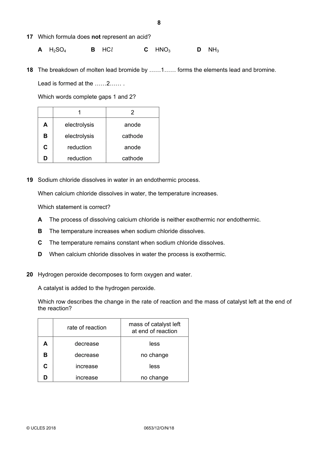 Cambridge IGCSE Science - Combined 0653 2018 Oct/Nov Paper 1 · Variant 2 question paper, page 8 of 20