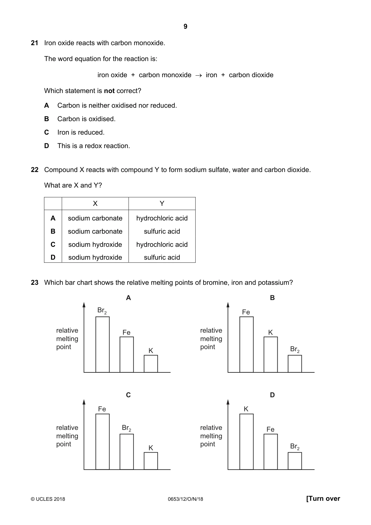 Cambridge IGCSE Science - Combined 0653 2018 Oct/Nov Paper 1 · Variant 2 question paper, page 9 of 20