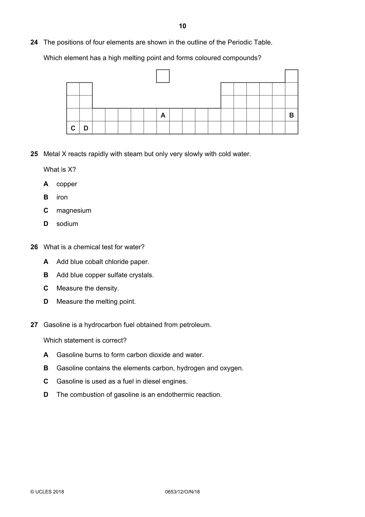 Cambridge IGCSE Science - Combined 0653 2018 Oct/Nov Paper 1 · Variant 2 question paper, page 10 of 20