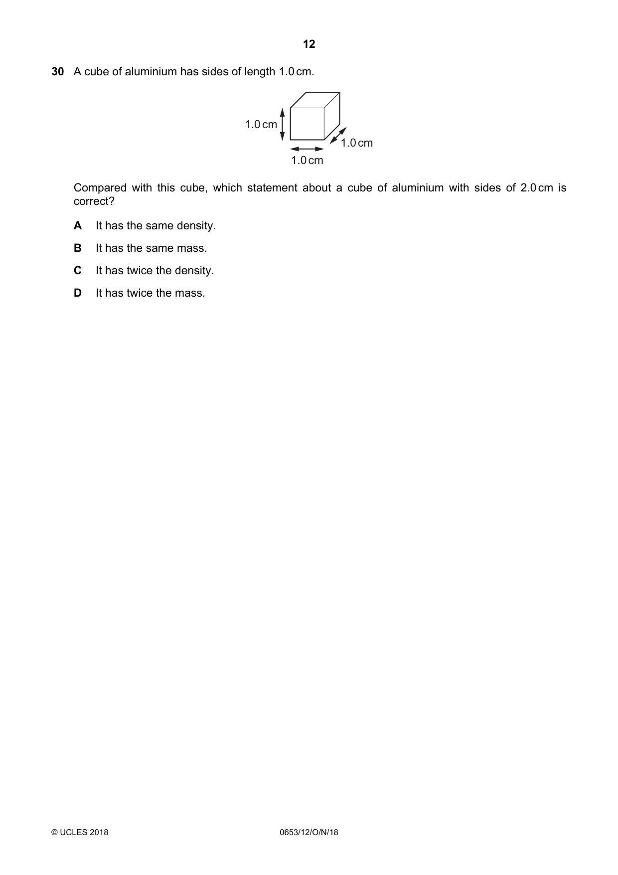 Cambridge IGCSE Science - Combined 0653 2018 Oct/Nov Paper 1 · Variant 2 question paper, page 12 of 20