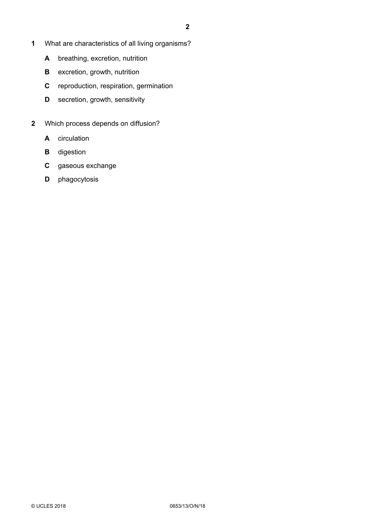Cambridge IGCSE Science - Combined 0653 2018 Oct/Nov Paper 1 · Variant 3 question paper, page 2 of 20