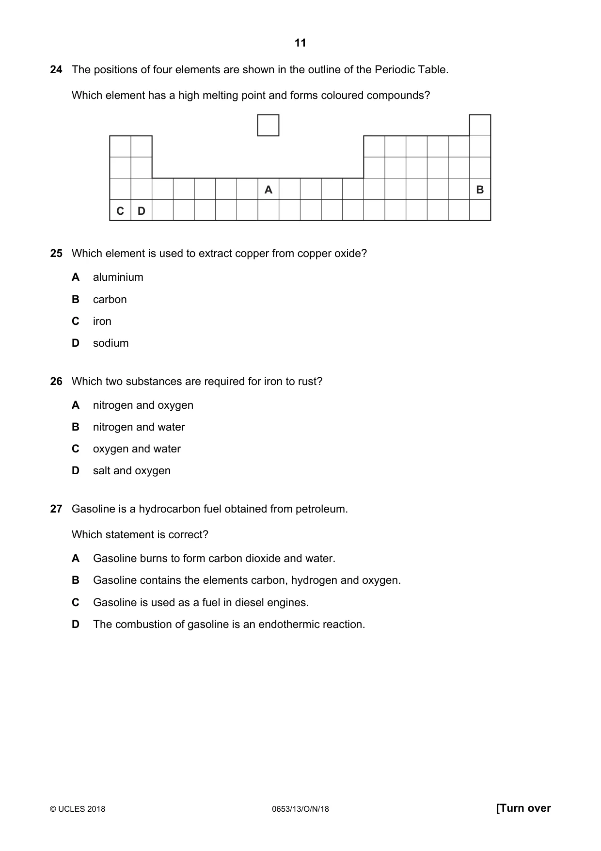 Cambridge IGCSE Science - Combined 0653 2018 Oct/Nov Paper 1 · Variant 3 question paper, page 11 of 20