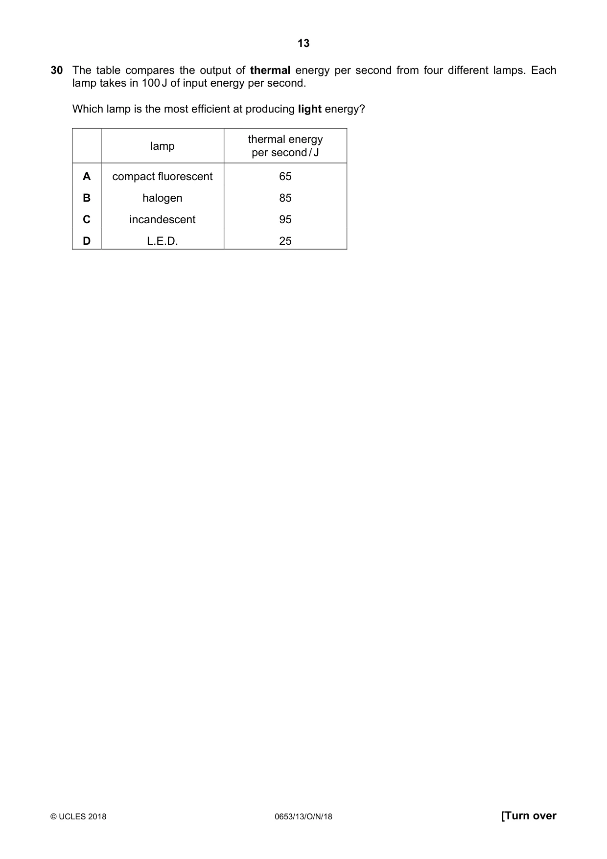 Cambridge IGCSE Science - Combined 0653 2018 Oct/Nov Paper 1 · Variant 3 question paper, page 13 of 20