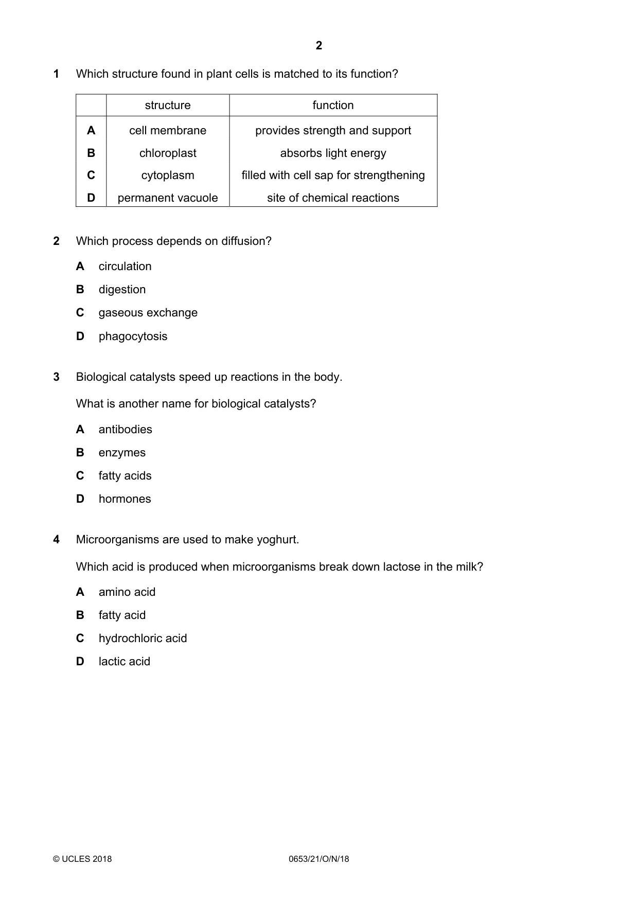 Cambridge IGCSE Science - Combined 0653 2018 Oct/Nov Paper 2 · Variant 1 question paper, page 2 of 16