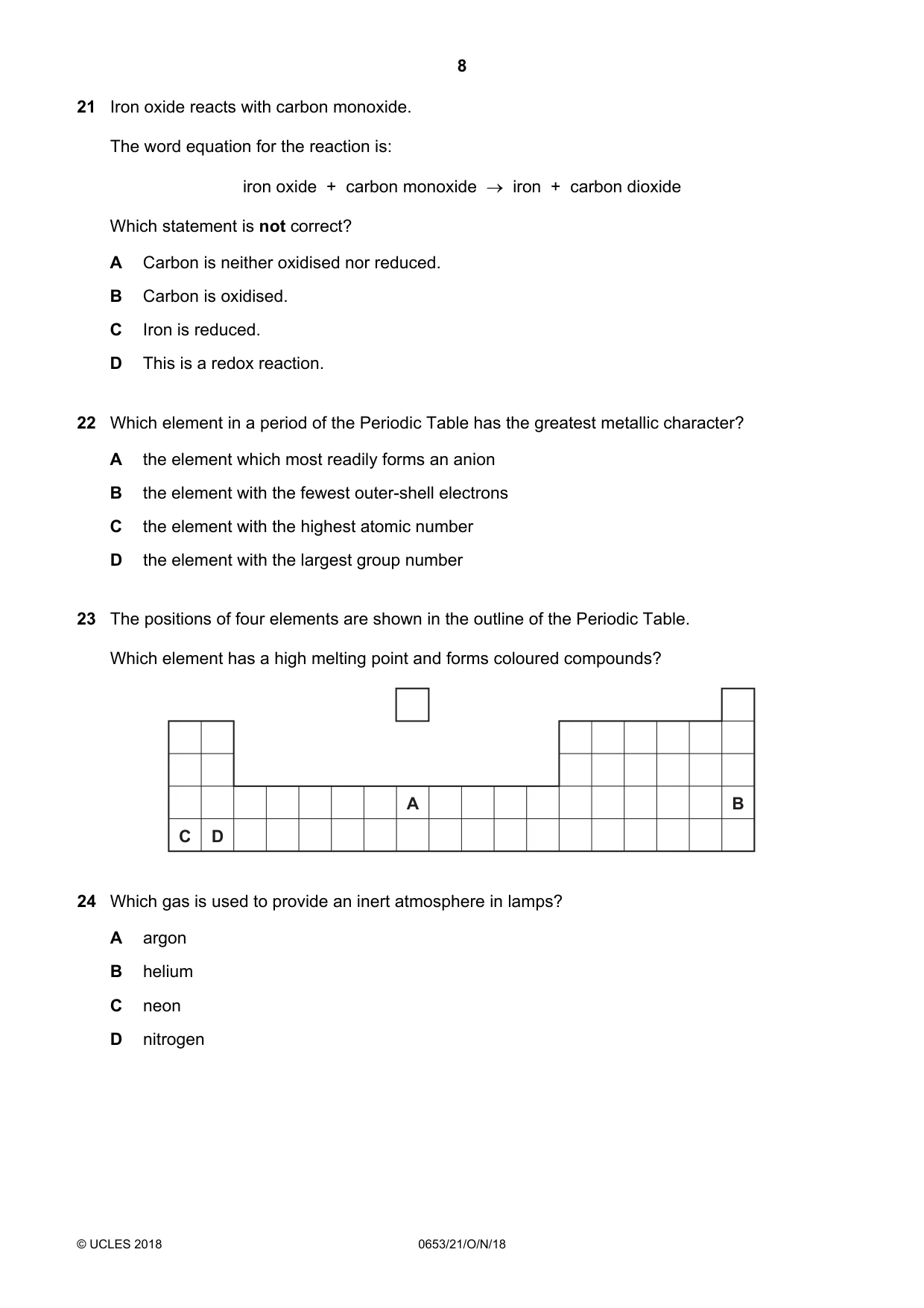 Cambridge IGCSE Science - Combined 0653 2018 Oct/Nov Paper 2 · Variant 1 question paper, page 8 of 16