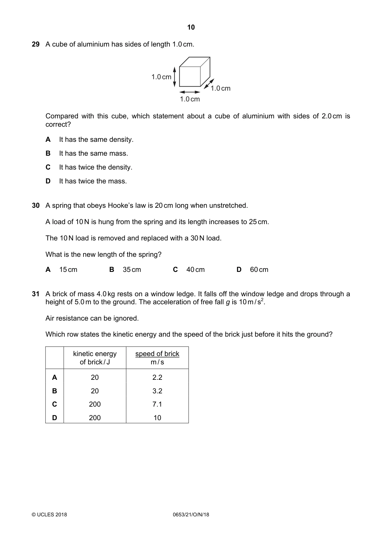 Cambridge IGCSE Science - Combined 0653 2018 Oct/Nov Paper 2 · Variant 1 question paper, page 10 of 16
