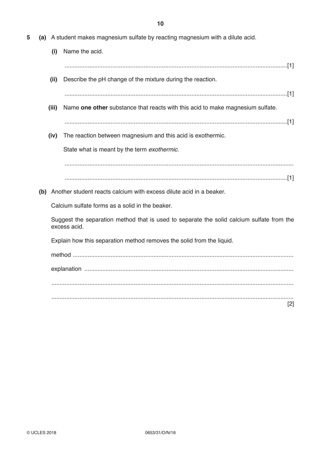 Cambridge IGCSE Science - Combined 0653 2018 Oct/Nov Paper 3 · Variant 1 question paper, page 10 of 20