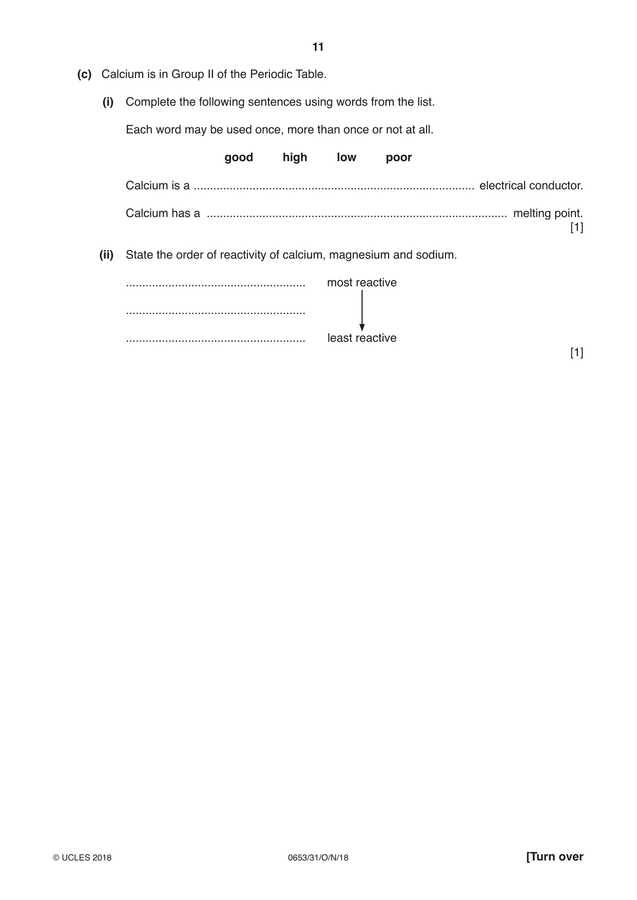 Cambridge IGCSE Science - Combined 0653 2018 Oct/Nov Paper 3 · Variant 1 question paper, page 11 of 20