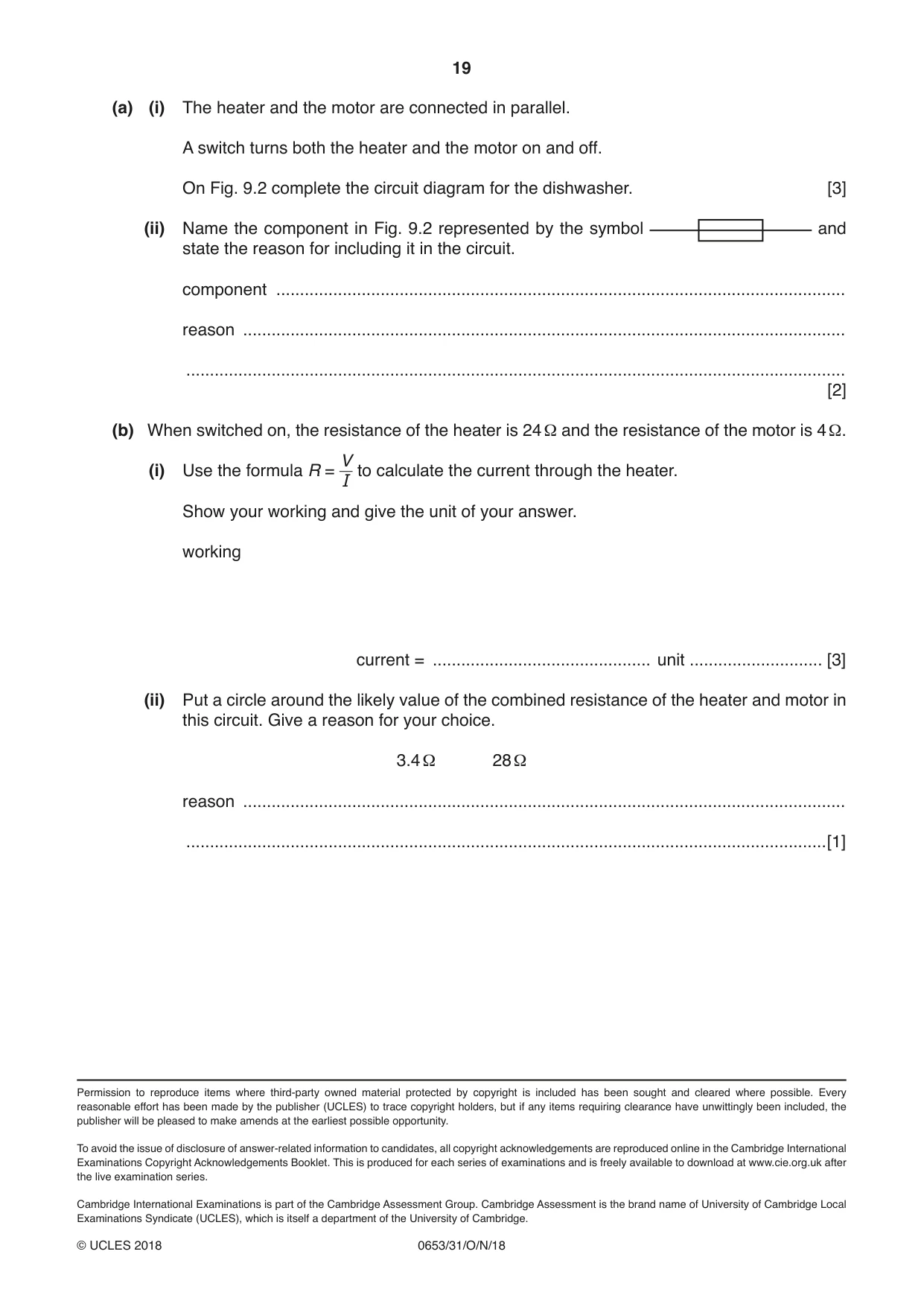 Cambridge IGCSE Science - Combined 0653 2018 Oct/Nov Paper 3 · Variant 1 question paper, page 19 of 20