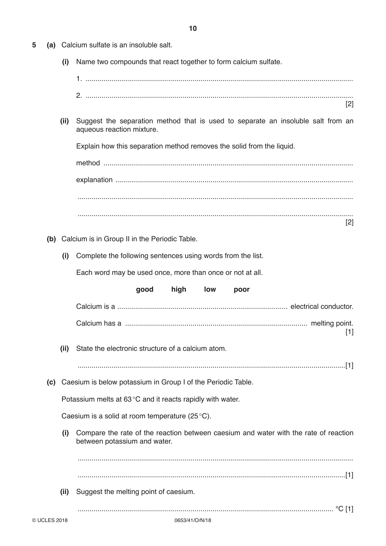 Cambridge IGCSE Science - Combined 0653 2018 Oct/Nov Paper 4 · Variant 1 question paper, page 10 of 20