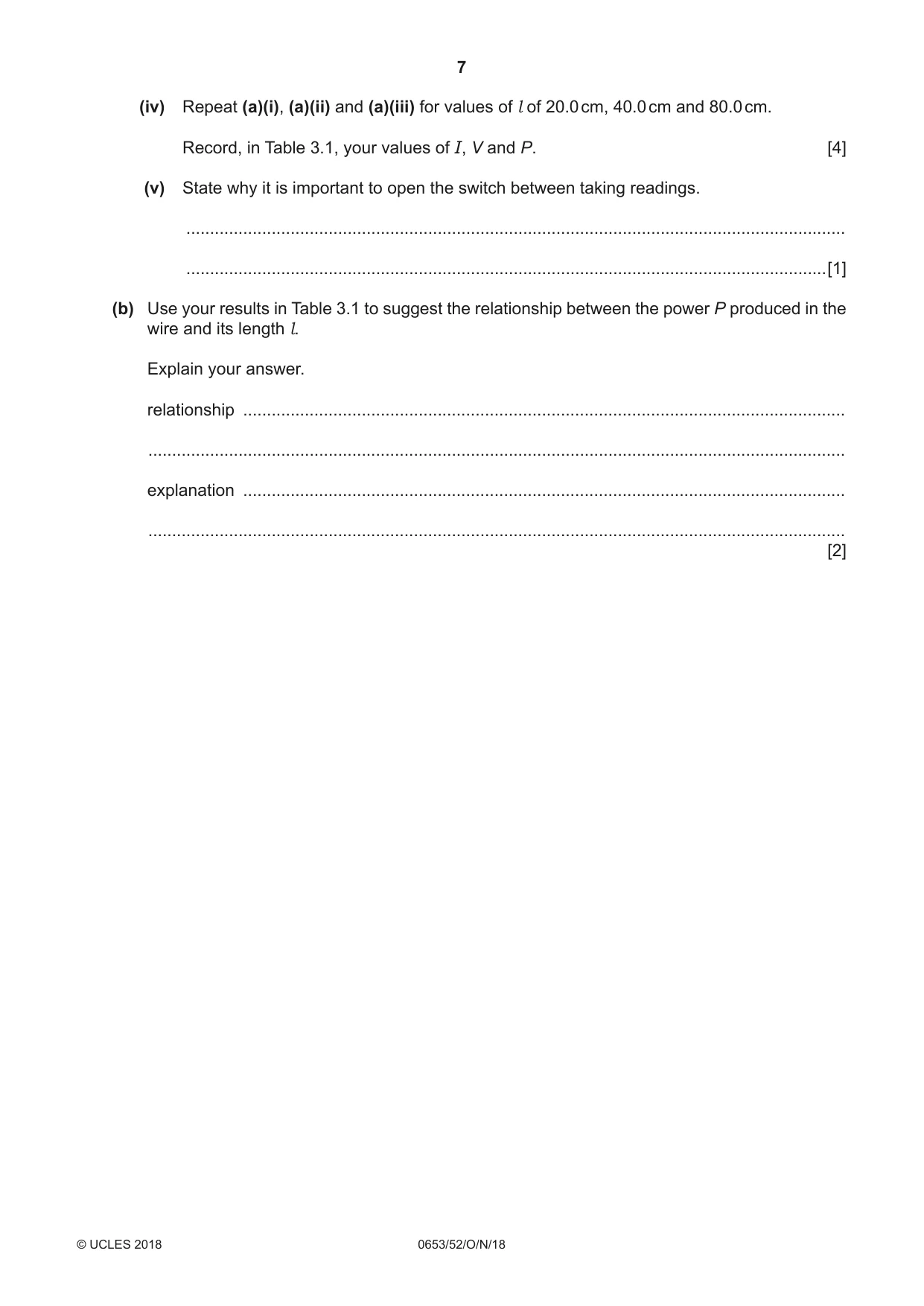 Cambridge IGCSE Science - Combined 0653 2018 Oct/Nov Paper 5 · Variant 2 question paper, page 7 of 8