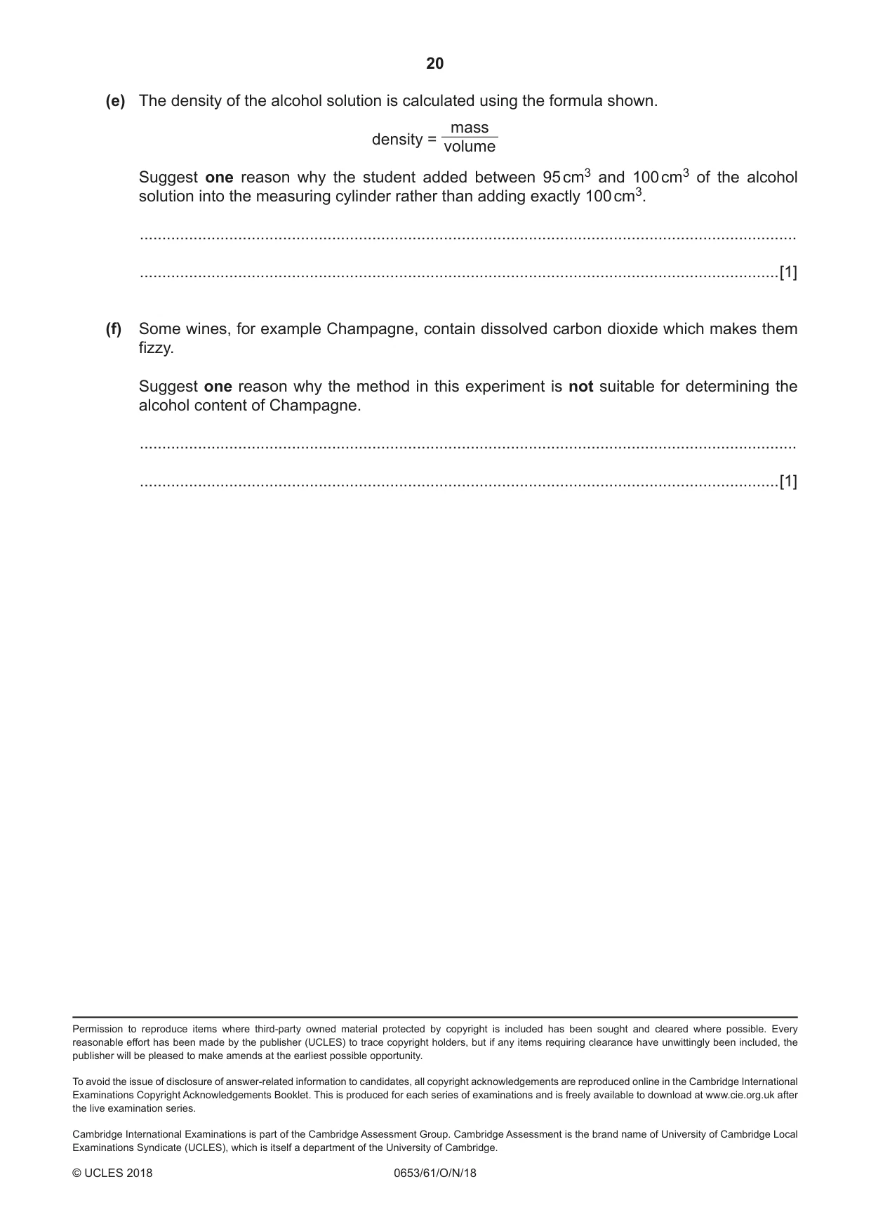 Cambridge IGCSE Science - Combined 0653 2018 Oct/Nov Paper 6 · Variant 1 question paper, page 20 of 20