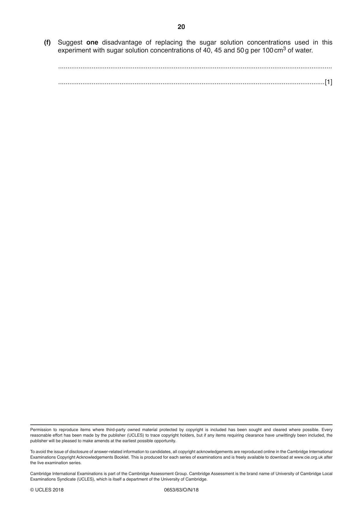 Cambridge IGCSE Science - Combined 0653 2018 Oct/Nov Paper 6 · Variant 3 question paper, page 20 of 20