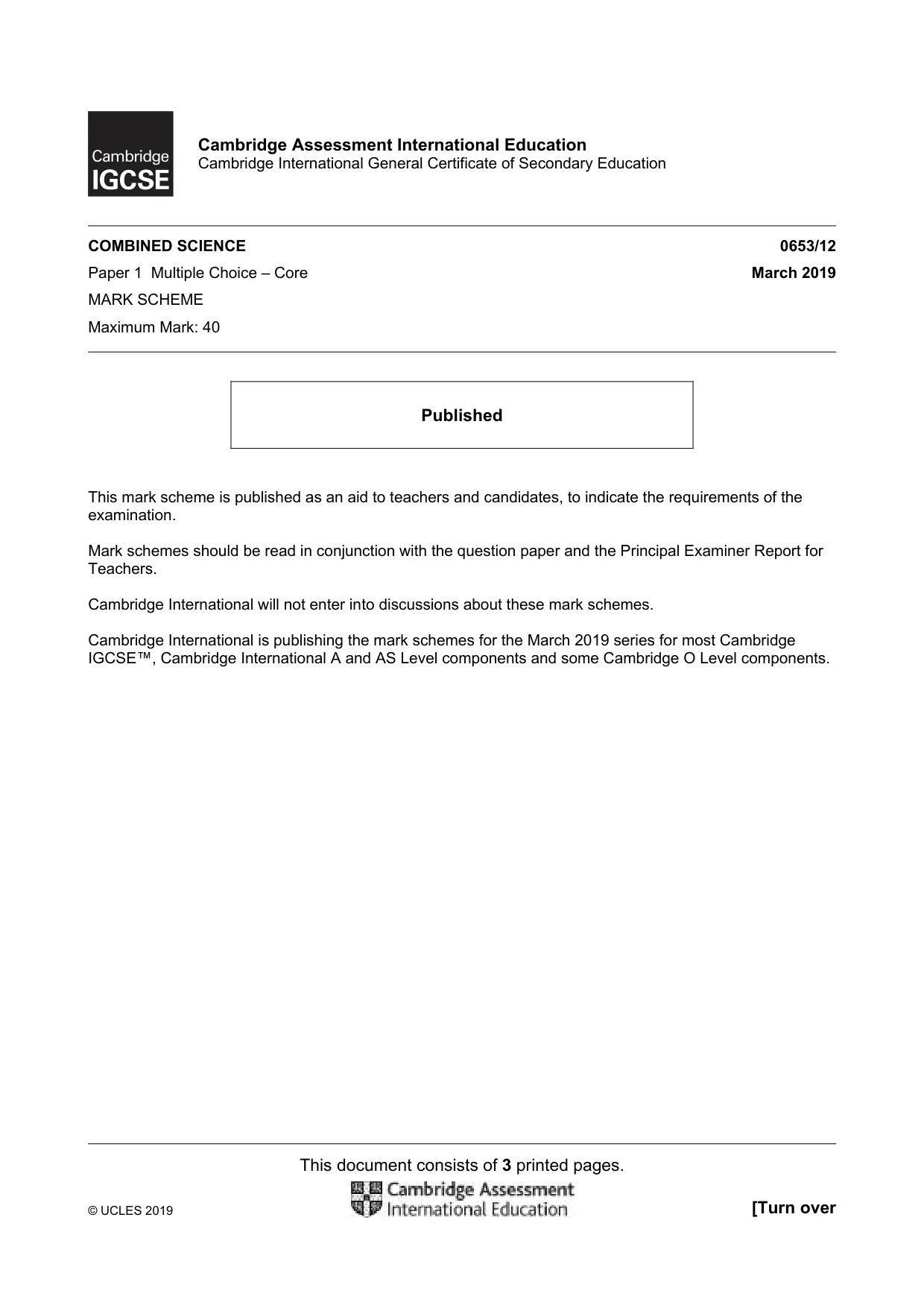 Mark scheme, page 1 of 3