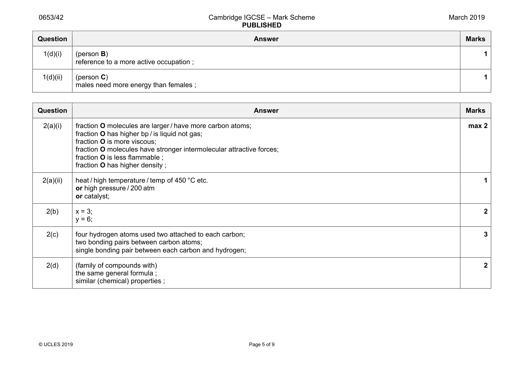 Mark scheme, page 5 of 9