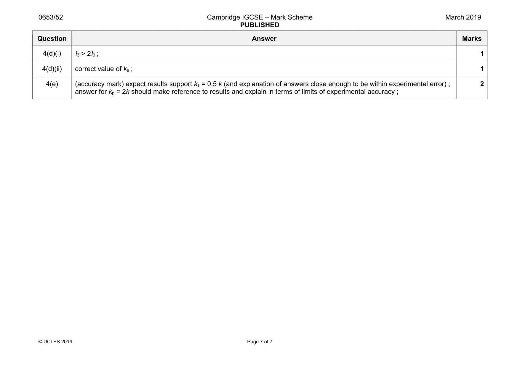Mark scheme, page 7 of 7