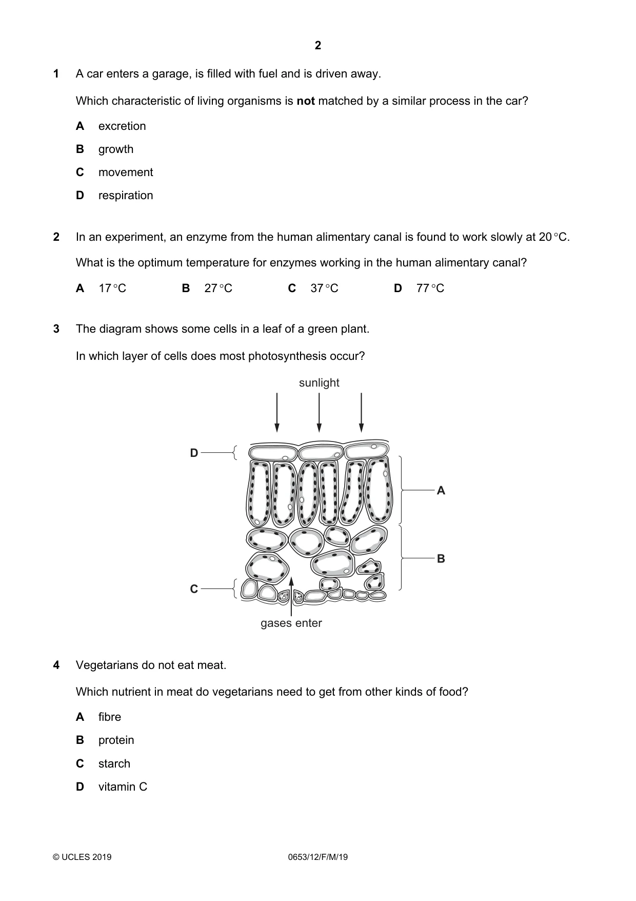 Cambridge IGCSE Science - Combined 0653 2019 Feb/March Paper 1 · Variant 2 question paper, page 2 of 16