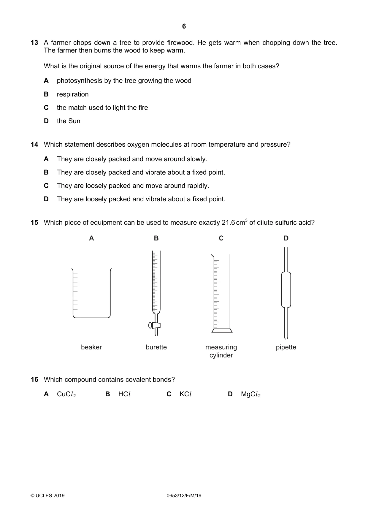 Cambridge IGCSE Science - Combined 0653 2019 Feb/March Paper 1 · Variant 2 question paper, page 6 of 16